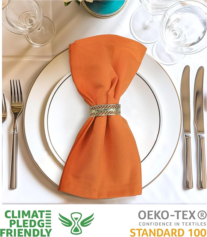 Urban Villa Halloween Cloth Napkins Orange Color Dinner Napkins 20''x20'' (Set of 12) 100% Cotton Slub Absorbent Napkins Soft Durable Reusable Washable Ideal for Events Parties Everyday use