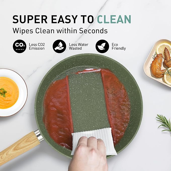 MAISON ARTS Pots and Pans Set Non Stick, 12 Piece Green Granite Kitchen Cookware Induction Compatible, Pot and Pan Sets for Cooking Nonstick