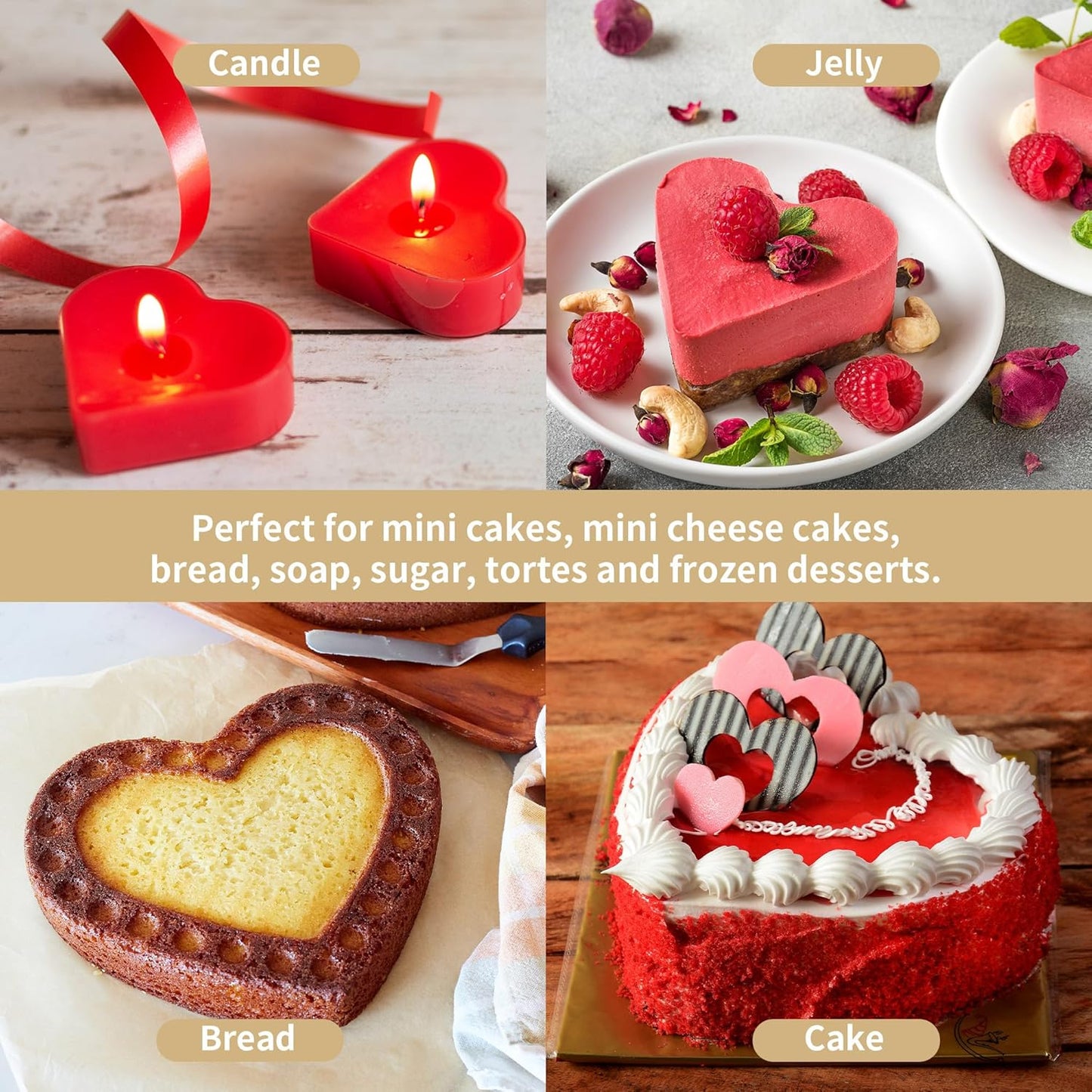 2 Pack 8 Inch Heart Shaped Cake Pans with Fixed Bottom, Aluminum Heart Baking Pan, Hearts Cake Mold for Wedding, Party
