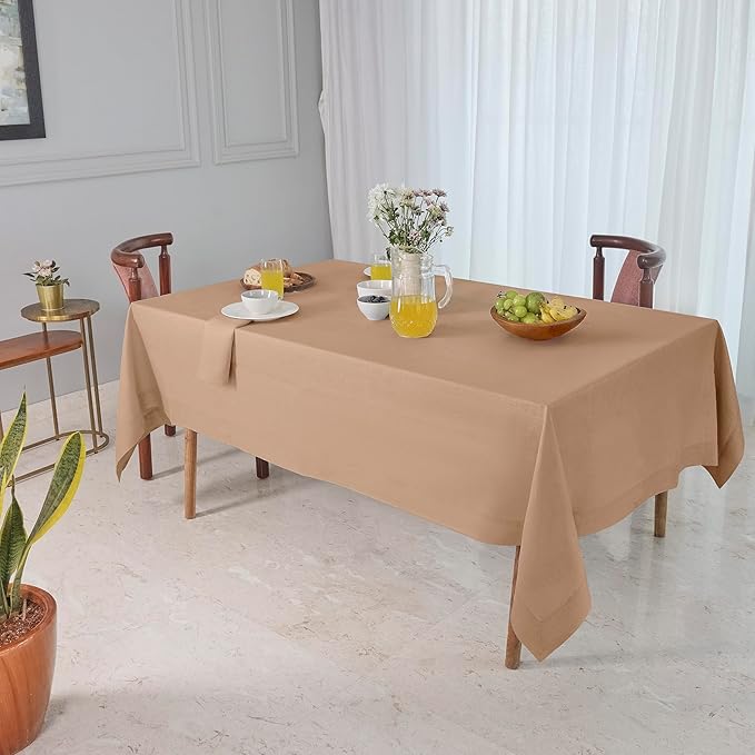 D'Moksha Homes Linen Tablecloth 60 x 102 Inch - 100% Pure Linen Champagne Beige Table Cloth for Rectangle Tables - Machine Washable Cloth Tablecloth for Fall, Autumn and Halloween