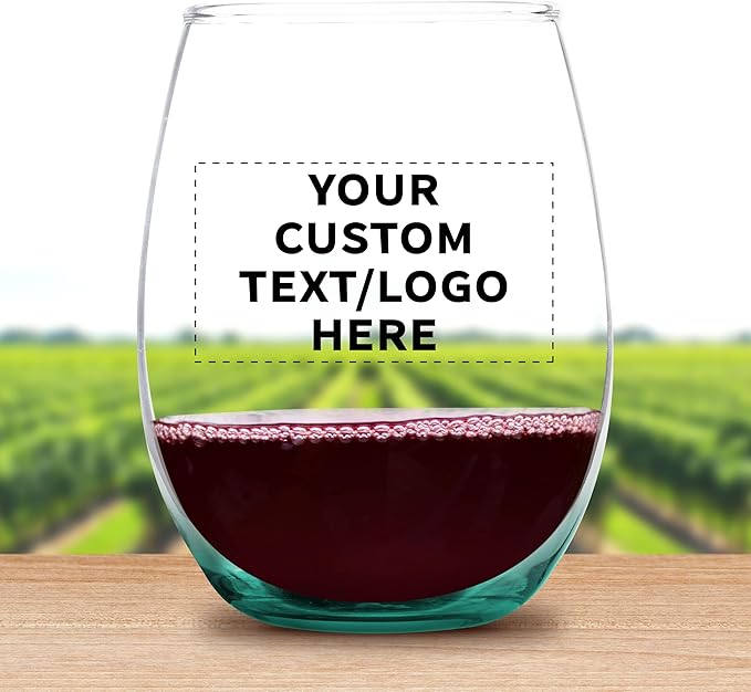 Custom Stemless Wine Glass 9 oz. Set of 50, Personalized Bulk Pack - Great for Wedding Favors, Bachelorette Party Decorations, Party Favors, Color Bottom - Green