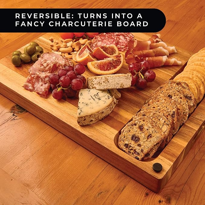 Premium Large Acacia Wood Cutting Board for Kitchen (17x13 inches) Extra Thick 1.5 inch Chopping Board with Juice Groove. Non slip Reversible Butcher Block Countertop & Charcuterie gift set…