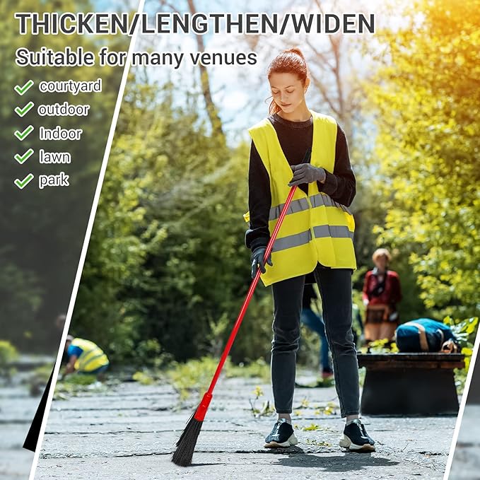 WILLBOND 20 Pcs Heavy Duty Broom Outdoor Indoor Commercial Angle Brooms Bulk for Courtyard Garage Lobby Mall Market Floor Home Kitchen Room Office Pet Hair Rubbish 54 Inch(Red, Yellow)