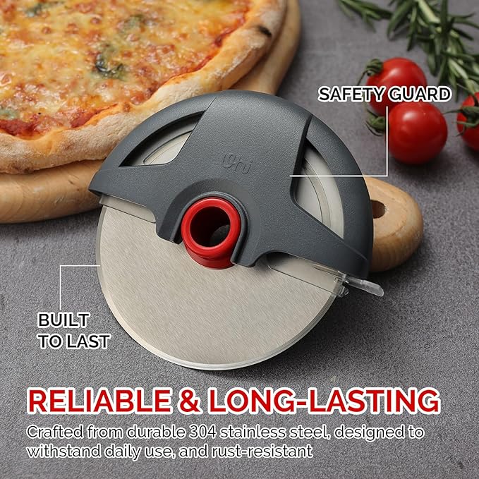 Pizza Cutter Wheel, 4.3" Large Pizza Slicer Wheel with Safety Blade Cover, Super Sharp Stainless Steel Pizza Wheel Slices Effortlessly, Easy Cleaning Pizza Cutters Dishwasher Safe, Gray