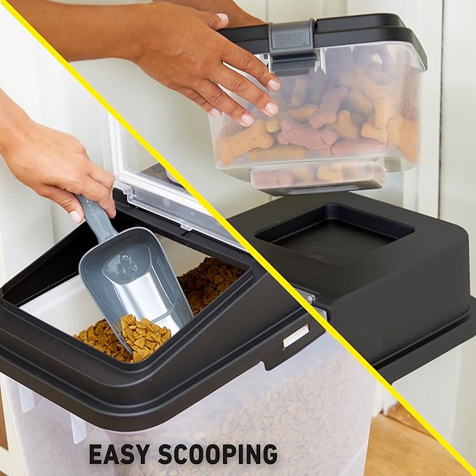 Mighty Tuff 3 Piece Airtight Dog Food Storage Container, Up to 36 lbs, with 5 lbs Dog Treat Container and Portion Scoop – BPA Free Airtight Pet Food Bin on Wheels