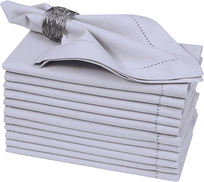 Bedding Craft Cotton Cloth Dinner Napkins Set of 12 – 18x18 Lavender Blue with Frayed Fringe – Machine Washable Fabric Napkins for Weddings, Baby Showers, Parties & Dining Tables