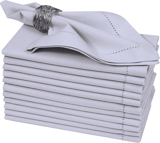 Bedding Craft Cotton Cloth Dinner Napkins Set of 12 – 18x18 Lavender Blue with Frayed Fringe – Machine Washable Fabric Napkins for Weddings, Baby Showers, Parties & Dining Tables