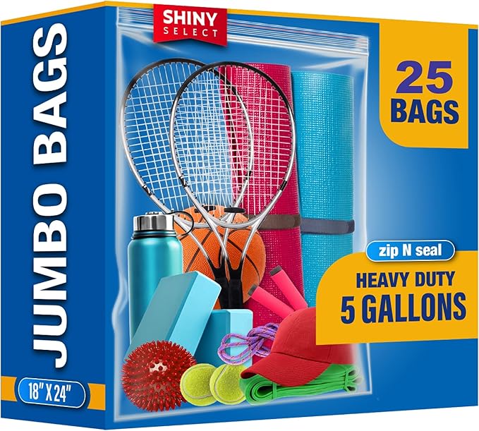 [PACK OF 25] Extra X-Large Big 5 Gallon Storage Bags For Food Prep, Travel, Organization, Moving or Storage, 2 Mil. Thick, 18" x 24",