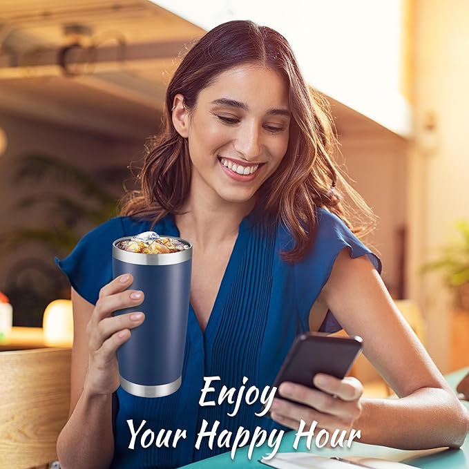 20 oz Tumbler Stainless Steel Tumblers with Lid Double Wall Vacuum Insulated Coffee Mug 20oz Powder Coated Cup for Hot and Cold Drinks, Navy, 1 pack
