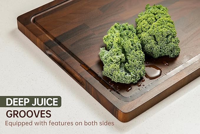 Walnut Cutting Boards For Kitchen, Wooden End Grain Cutting Board with Handle, Dark Walnut Chopping Board Double Sided Charcuterie Boards For Meat, Vegetables, Fruits, Cheese, 17”X13” X1”