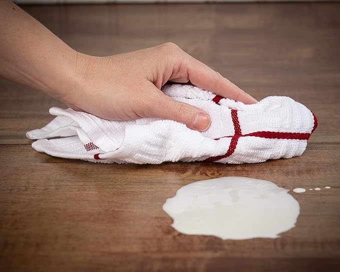 Sticky Toffee Cotton Dishcloths Set of 8, Red and White, 12 x 12 in, Absorbent Reusable Tea Towels and Cleaning Cloths, Oeko-Tex Cotton