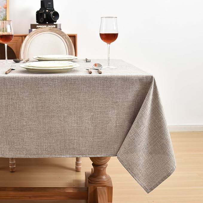 Fitable Faux Linen Tablecloths Rectangle 60 x 120 Inch - 2 Pack Neutral Table Clothes for 8 Foot Tables, Nature Faux Burlap Kitchen Table Covers for Dining, Party, Farmhouse, Banquet, Buffet
