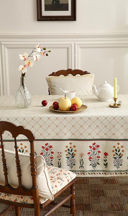 Floral Tablecloth for Rectangular Tables,Linen Table Cloth with Colorful Flowers Pattern,Heavy Durable Table Cover for Dining Thanksgiving Kitchen Decor Party Banquet Christmas,63"*110"