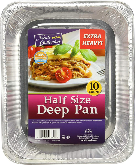 Aluminum Pans Half Size, 9X13, Extra Heavy Duty Disposable Foil Pans For Baking (10 Pack) Roasting & Chafing, Deep Tin Foil Bakeware, Steam Table Tray, Cookware, Food Prepping, Cake & Oven Pan