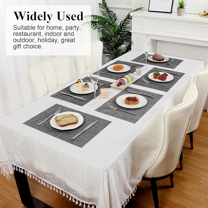 SHACOS Placemats Set of 4 for Dining Table Woven Vinyl Reversible Table Mats Wipe Clean Non Slip Place Mats Indoor Outdoor, Dark Gray