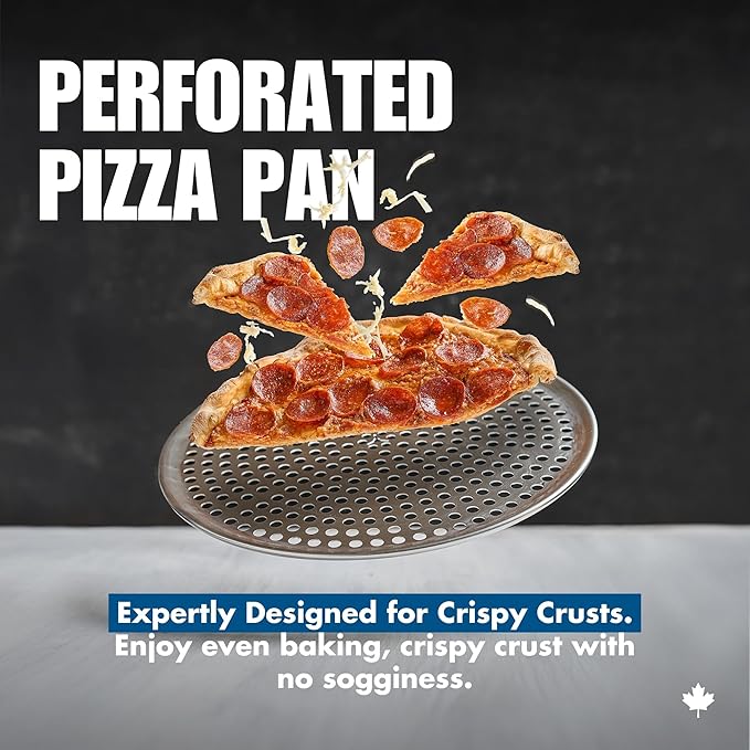 Norjac Pizza Pan with Holes, 14 Inch 2 Pack, Aluminum Pans for Oven, Round, Rust-Free & Heavy-Duty, Perforated Baking Tray for Crispy Crust