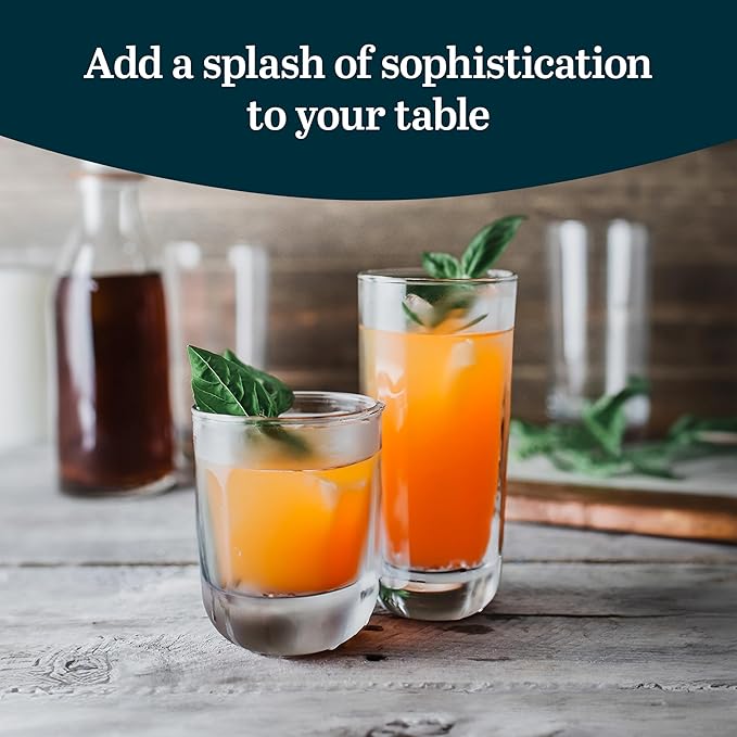 Libbey Polaris Tumbler and Rocks Glass Set, Elegant Drinkware Glasses Set,, Tall Drinking Glasses with Modern Clean Lines, Dishwasher Safe Drinking Glasses Set of 16