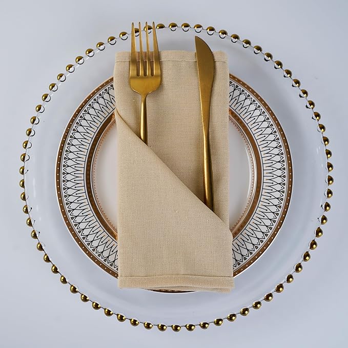 Solid Color Blended Fabric Thin Dinner Cloth Napkins - Set of 12 (40 x 40 cm) - for Events & Home Use (Beige)