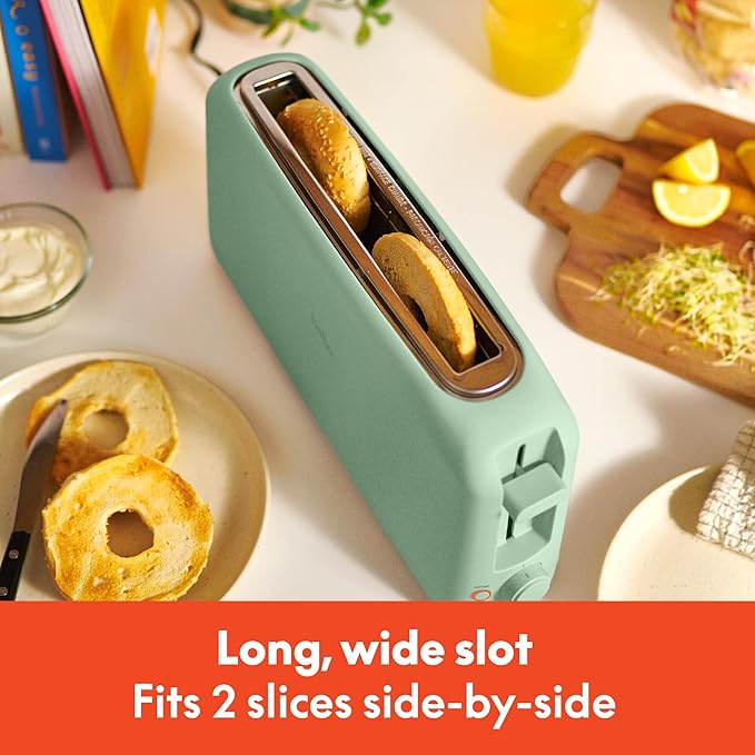 bella 2 Slice Slim Toaster, Fits-anywhere™ Kitchenware, 6 Setting Shade Control with Reheat & Cancel Buttons, Fits Sourdough, 10” Long Slot, Anti Jam & Auto Shutoff, 900 Watt, Seaglass