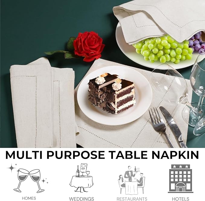 Bedding Craft Linen Flax Cotton Cloth Napkins 18x18 Set of 24 – Natural Hemstitched Corners – Machine Washable Fabric Napkins for Dinner, Weddings, Baby Showers & Everyday Table Settings