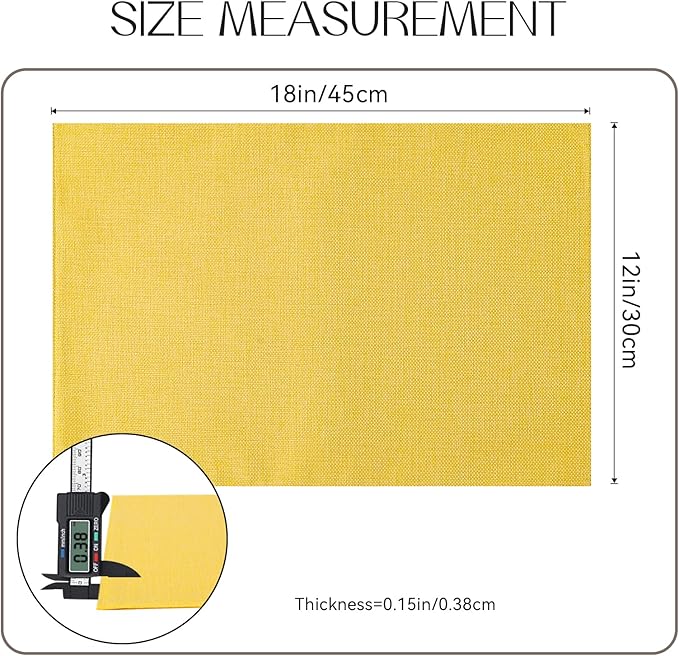 Romanstile Cloth Placemats Set of 4-12 x 18 Inch, Heat Resistant Double Layered Thickened Burlap Place Mats, Washable Faux Linen Farmhouse Table Mats for Kitchen/Dining/Party/Outdoor, Yellow