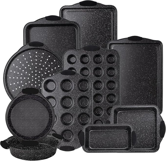 Country Kitchen Nonstick Stackable Bakeware Set - Durable, Easy Release Baking Set, Black, 10 Pcs