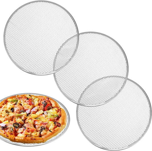 3 Pcs Pizza Screen 12 inch, Aluminum Alloy Mesh Pizza Pan with Holes, Food-Grade Screen for Oven Home Kitchen BBQ Baking Seamless Nonstick Round Baking Tray for Oven