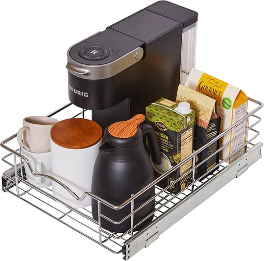 HOLDN’ STORAGE Pull Out Cabinet Organizer, Individual Sliding Drawers - Heavy Duty Metal with Lifetime Limited Warranty - Anti Rust Chrome Finish (Single Tier, 14" W)