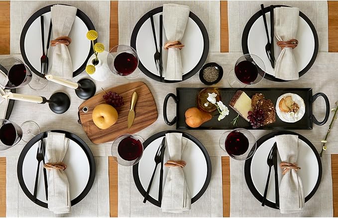 Solino Home Linen Cloth Placemats Set of 6-100% Pure Linen Hemstitch Light Natural Placemats 14 x 19 Inch - Classic Hemstitch Table Place Mats for Fall, Autumn, Thanksgiving, Christmas, Holiday