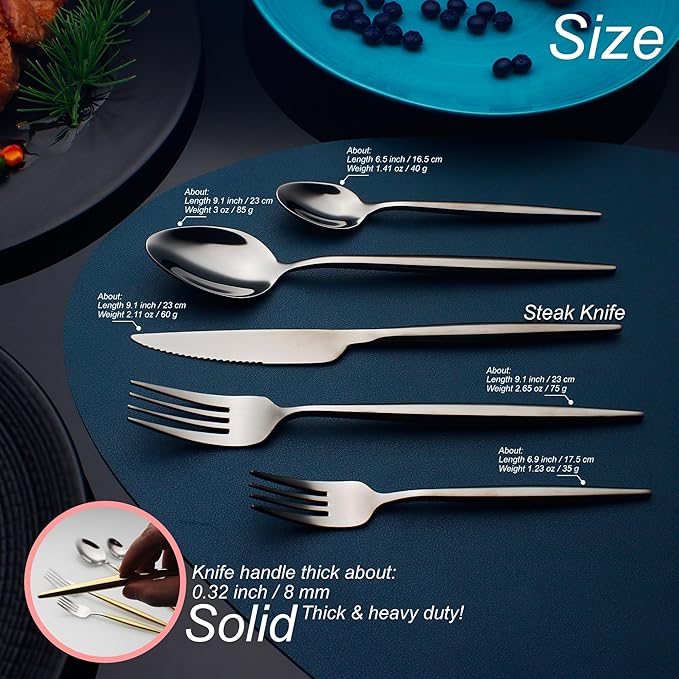 20 Piece Luxury Silverware Set for 4 Black Mirror-Polished 18/10 Stainless Steel Heavy Flatware Set Modern Cutlery Set Knife/Fork/Spoon with Gifts for Home & Restaurant