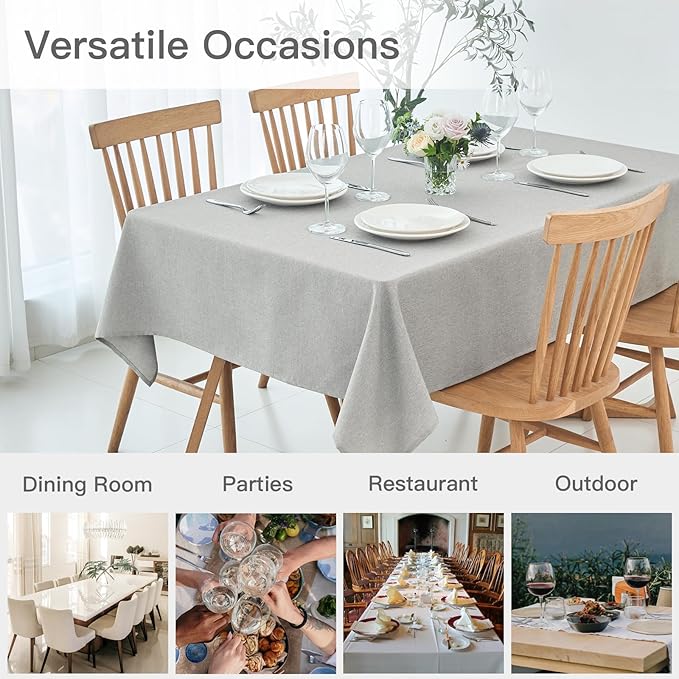 maxmill Linen Textured Rectangle Tablecloth Water Resistant Wrinkle Free Spill-Proof Stain Proof Table Cloth for Dining Room Decoration Banquet Party Wedding Holiday Dinner, 52 x 84 Inch Light Grey