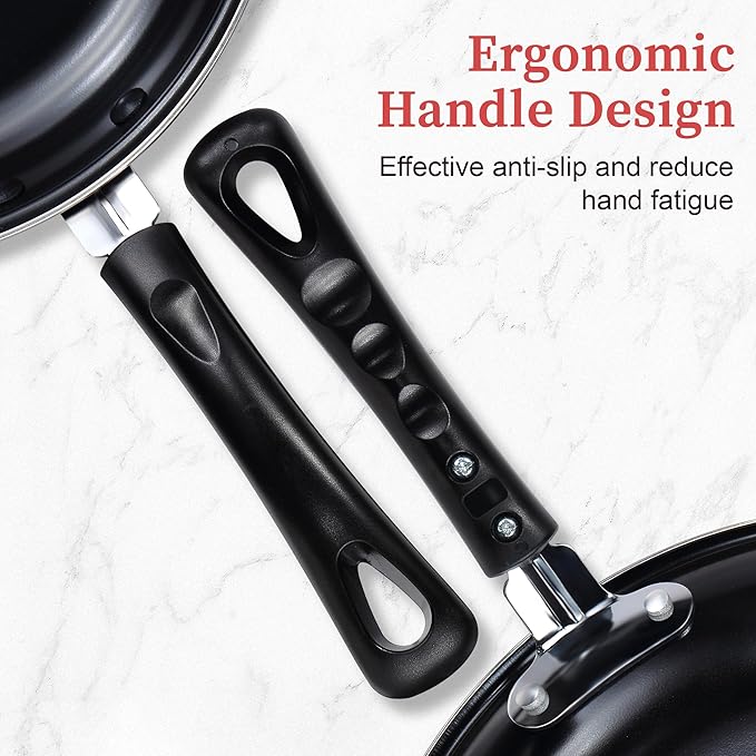 Nonstick Frying Pan Set - Iron Frying Pan 3-Piece Set (8", 10", 12") + 2 Silicone Spatulas, With Premium Nonstick Coating, Up to 450°F, Skillet Suitable for Induction, Gas & More