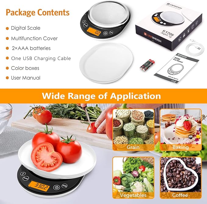 Smart Digital Food Scale Grams and Ounces, Kitchen Food Scale with Nutritional Calculator,Food Weight Scale for Weight Loss,Keto, Macro,Calorie,Cooking,Meal Prep 0.1g/3kg,6 Units,LCD Display