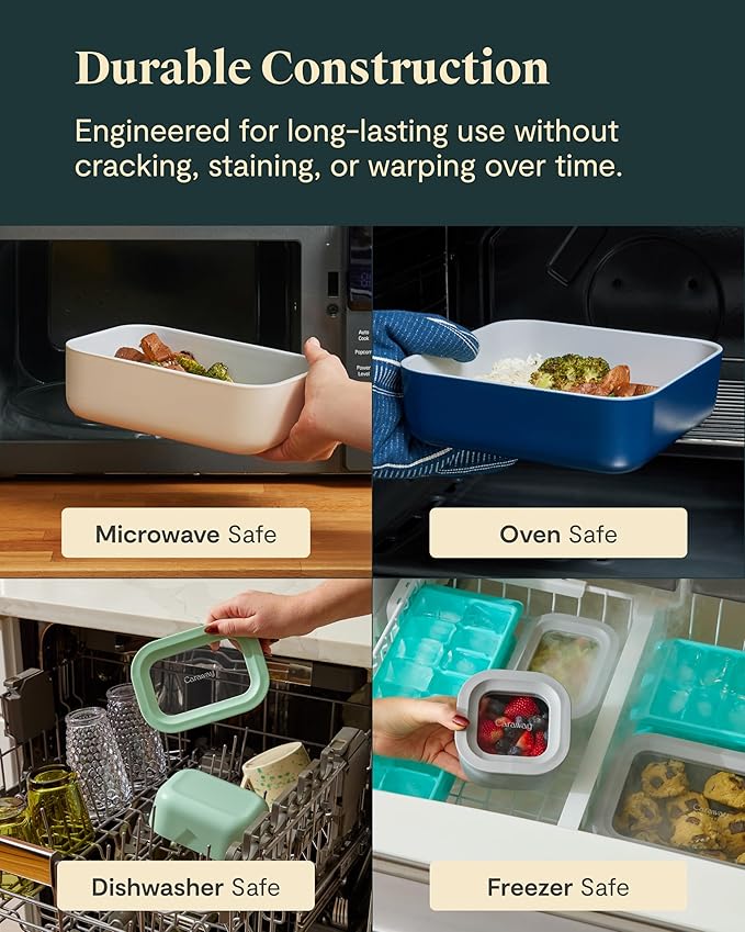 Caraway 25pc Glass Food Storage Set - Glass Storage Containers for Food - Non-Toxic Ceramic-Coated Glass - Air Release Technology - Compact & Stackable Design - Gray