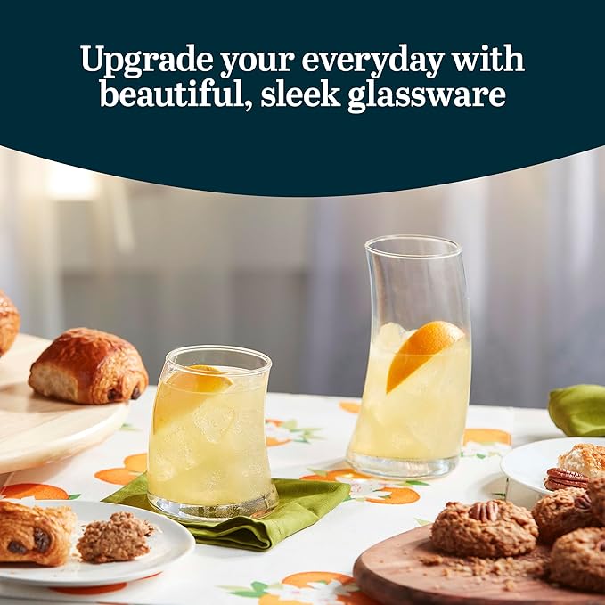 Libbey Swerve Drinking Glasses Set of 16, Dishwasher Safe, Chip Resistant Everyday Drinking Glasses, Fun and Edgy Set of Glasses for Special Events