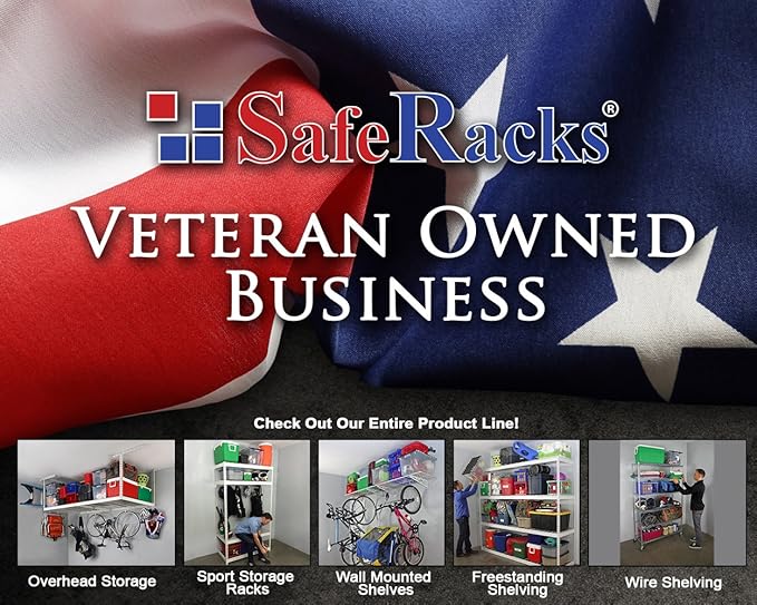 SafeRacks 4x6 Overhead Garage Storage Rack - Height Adjustable Steel Overhead Storage Rack - 500 Pound Weight Capacity (White, 18"-33")