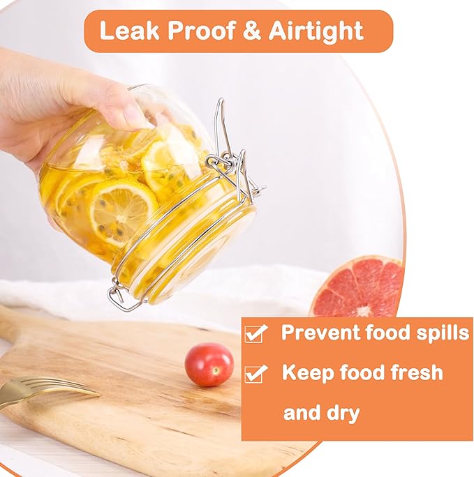 Glass Containers With Lids 24 Oz Food Grade Airtight Glass Jars With Lid 2 Pack Wide Mouth Food Storage Canisters With Clasp For Flour, Coffee, Sugar, Pickle, Beans, Candy, Nuts, Rice, Pasta