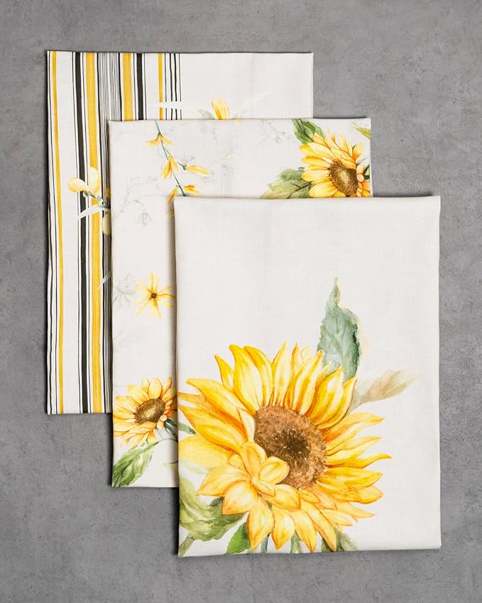 Maison d' Hermine Kitchen Towels Set of 3 100% Cotton 27.50" x 20" Reusable Cloth Tea Dish Towels Absorbent with Hanging Loop for Kitchen, Home, Dining, Cocktail Parties Spring/Summer (Candice)