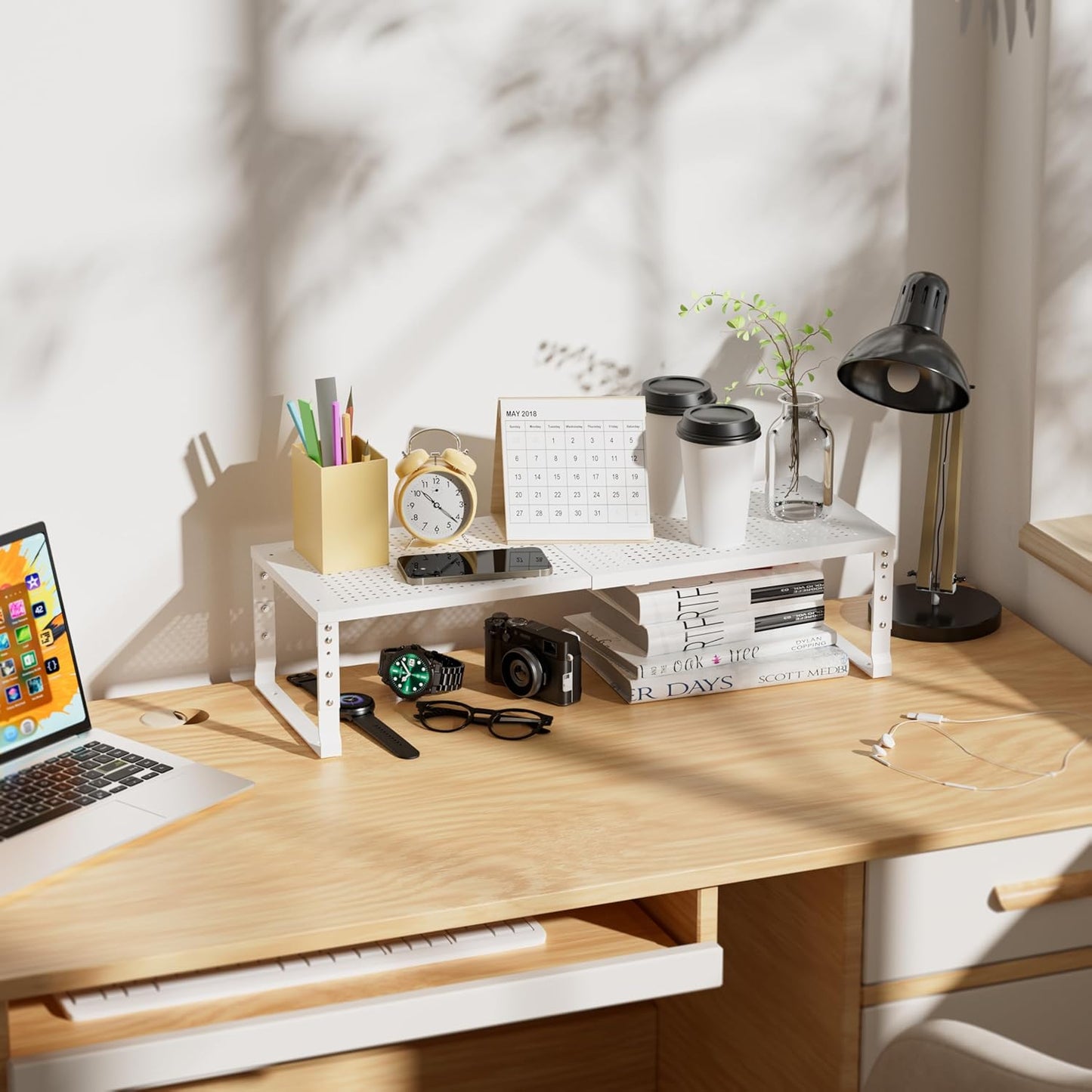Expandable Spice Rack & Kitchen Cabinet Organizer - Stackable, Adjustable Shelves for Cabinets, Countertops, Cupboards & Pantries(2 Packs/Large/White)