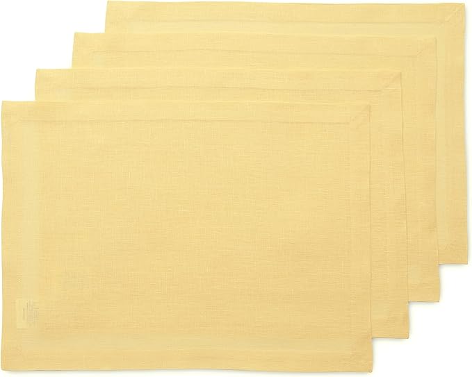 Solino Home Linen Yellow Placemats Set of 4 - 100% Pure Linen Placemats 14 x 19 Inch - Fete