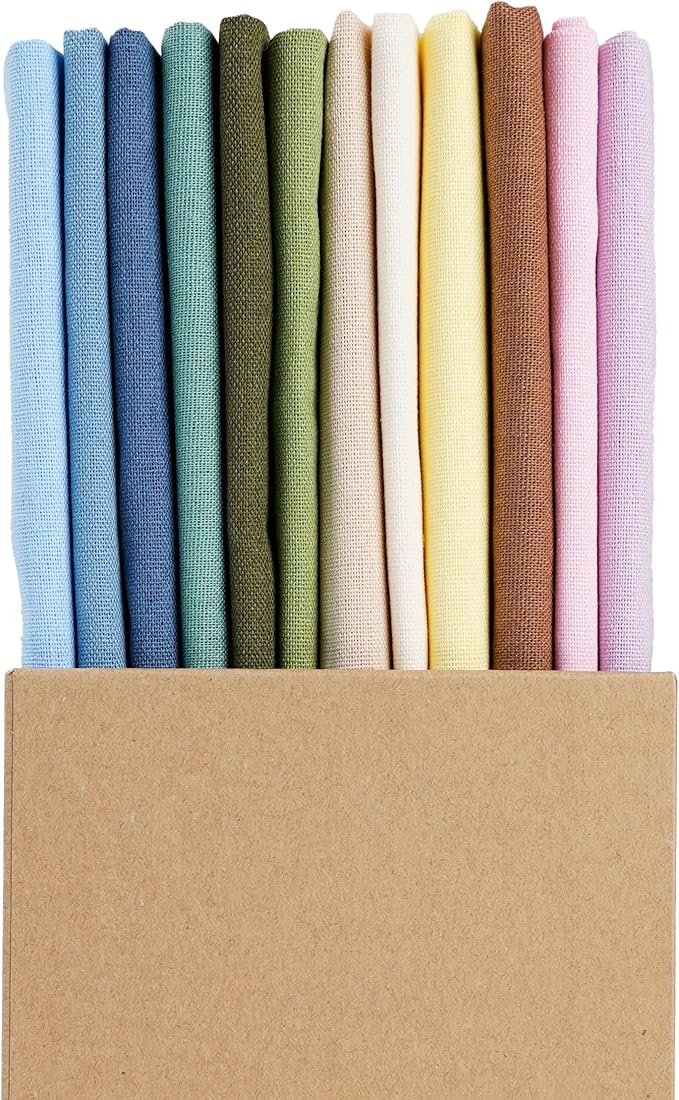 Solid Color Linen Blended Thin Dinner Cloth Napkins - Set of 12 (40 x 40 cm) - for Events & Home Use (Multicolored)