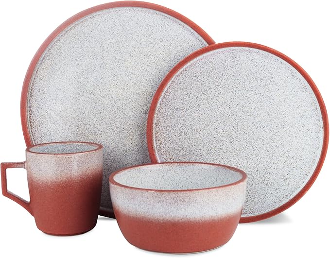 Stone Lain Vince Rustic Stoneware Dinnerware Set, Service for 8, Red, 32 Piece Service for 8
