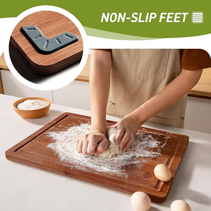 Extra Large Bamboo Cutting Board with Non Slip Feet and Over Sink Butcher Block Chopping Board Nice Solid Thick Wooden Juice Groove Big Xl XXl xlarge Best Hardwood Kitchen Counter Organic