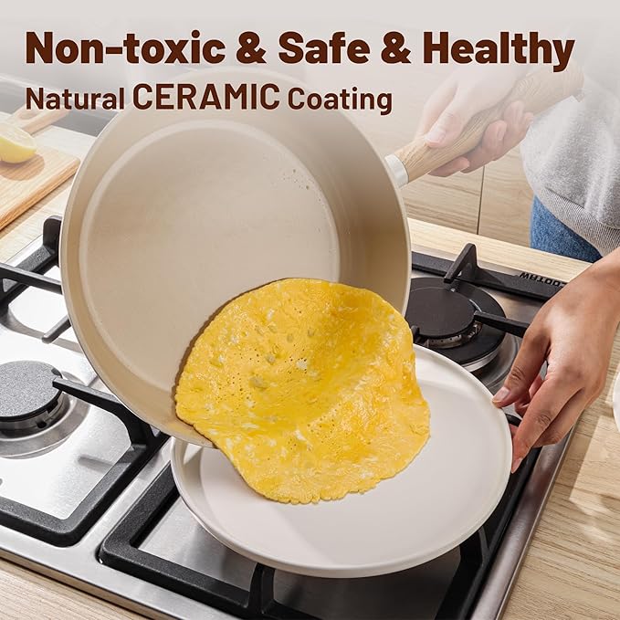 SENSARTE Ceramic Nonstick Cookware Set, Non-toxic Healthy Pots and Pans Set Ceramic Coated Kitchen Cooking Set, Free of Intentionally Added PFAS/PTFE, Dishwasher&Oven Safe Induction Compatible, 13pcs