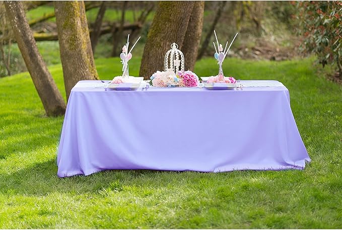 LTC LINENS 2-Pack 90x132 Inch Lavender Rectangular Tablecloths - Rounded Corners Table Cloths for 6 ft Tables Floor-Length Drop - Polyester Fabric Cloth Table Covers for Wedding, Party
