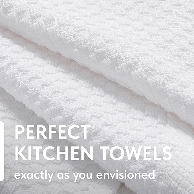 Wealuxe Super Absorbent Kitchen Towels 12 Pack - Premium 100% Cotton Kitchen Towels, 450GSM Thick Machine Washable White Dish Towels for Kitchen Drying, Cleaning, Dobby Weave, Unmatched Quality