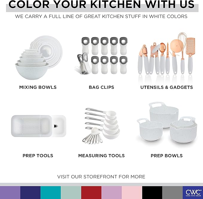 COOK WITH COLOR Prep Bowls with Lids- Wide and Deep Nesting Plastic Small Mixing Bowl Set with Lids, 8 Piece Set - Wide Bowls, Speckled White