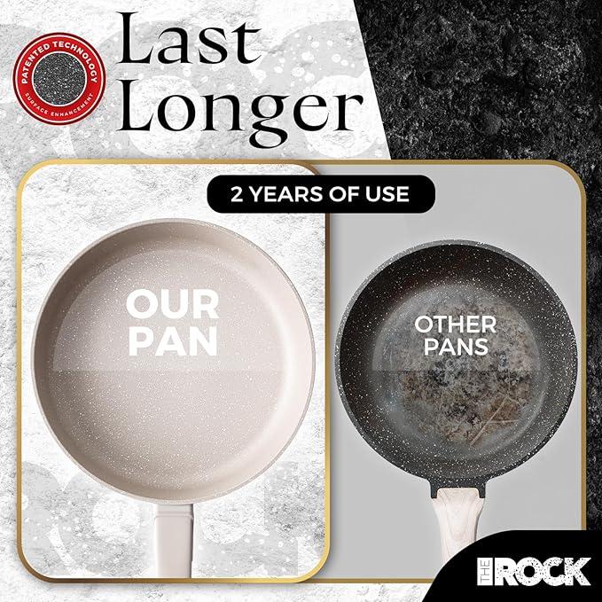 THE ROCK SOHO 8-Inch Non Stick Frying Pan with Lid–Nothing Sticks, Never Warps, Lasts Longer, Ceramic Non Toxic Skillet with Heat-Resistant Handle, PTFE PFOA & PFAS Free, Oven & Dishwasher Safe, Cream