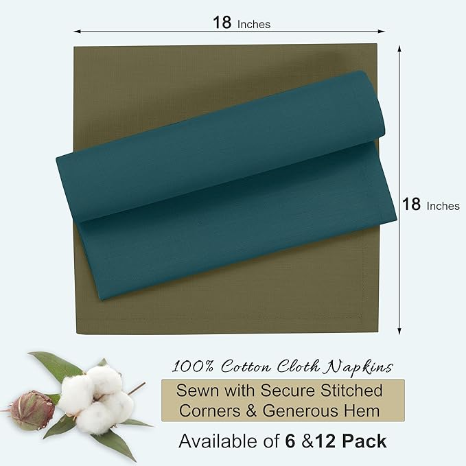 Ruvanti Cloth Napkins Set of 12, 18x18 Inches, 100% Cotton, Washable, Soft & Absorbent, Perfect for Wedding, Christmas, ‎Thanksgiving Dinners - Multi Colors