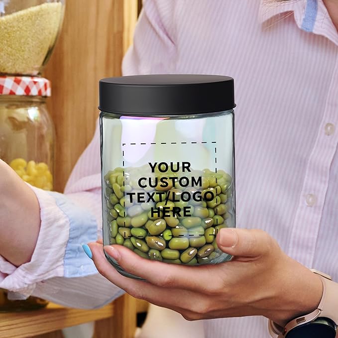 DISCOUNT PROMOS Custom Luminous 32 oz.Storage Jars Set of 24, Personalized Bulk Pack - Durable Kitchen Organization, Home Decor Essentials, Food Storage Solutions - Clear